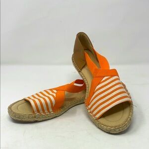 Talbots Orange Cream Striped Espadrille Open Toe Sandals Size 8